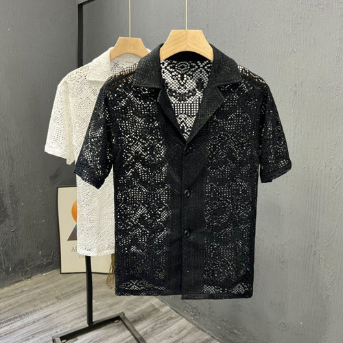 Men's Retro Breathable Hollow-Out Lace Shirt
